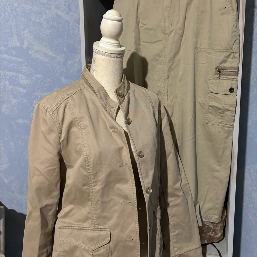 Vintage Eddie Bauer 2pc skirt and jacket set tan size 12 safari style - Picture 2 of 15